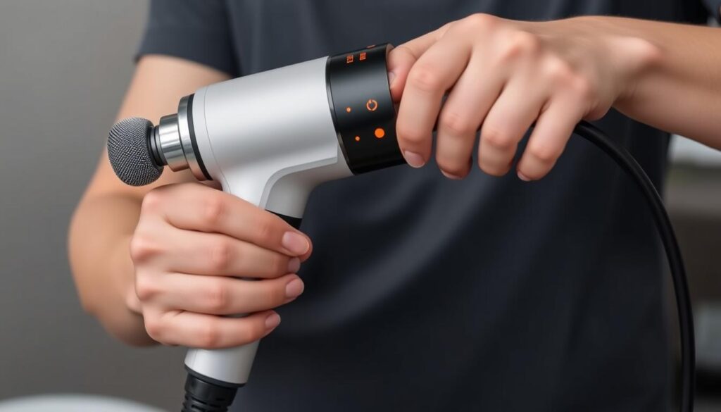 cómo usar pistola de masaje con diferentes cabezales